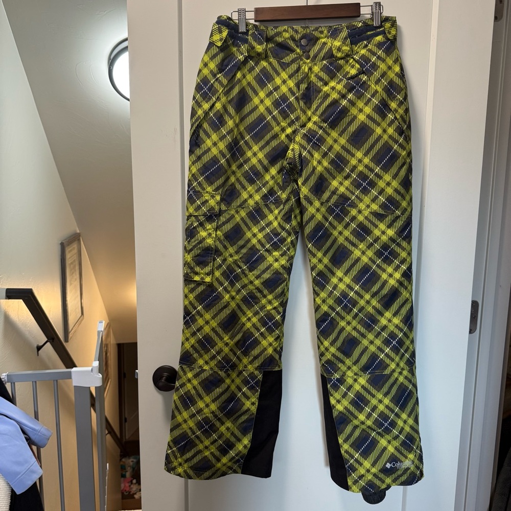 Boys‎ Columbia Omni-Heat Snow Pants Ski Snowboard Green Black Plaid Winter 18/20